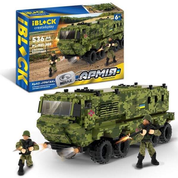 Конструктор IBLOCK арт. PL-921-388 (12шт)  АРМІЯ КрАЗ "УРАГАН", 536дет.,інструккція на укр мові, нал (шт.)