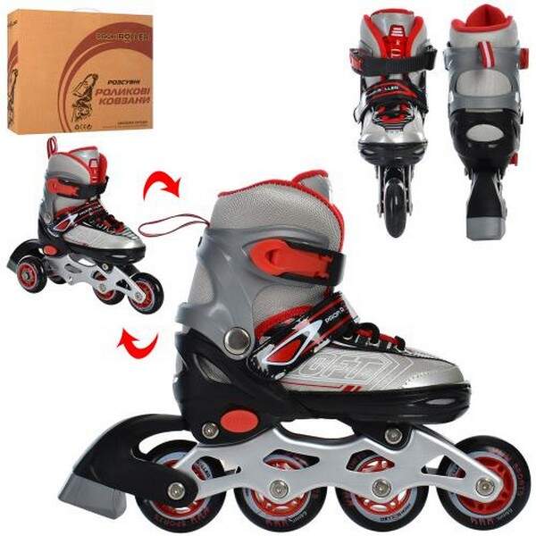 Ролики A 4147-XS-R (27-30) (1шт) роздв, шнур + бакля, ал.рама,колПУ64мм-1св,комбо,червоний,кор.34,5- (шт.)