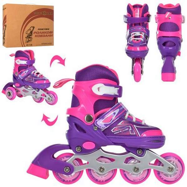 Ролики A 4148-XS-V (27-30) (1шт) розсувні,шнур+бакля,ал.рама,колПУ,64мм,1св,комбо,фіолетовий,кор.34, (шт.)