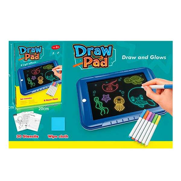 Дощечка для малювання 1688Y (30шт) LCD екран, трафарети, фломастери 6 шт, світло, на бат-ці,2 кол. (шт.)