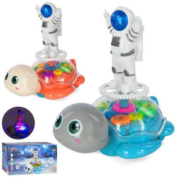 Музична іграшка 8833 (36шт) 20см, черепаха, їздить, шестерні, музика, світло, фігурка 12см, 2 кольор (шт.)