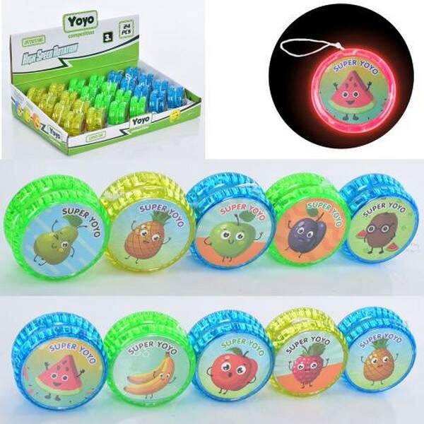 Йо-йо MR 1058 (144шт) 5см, фрукти, світло, 10 видів, 3 кольори, в дисплеї,31-21-6,5см (шт.)