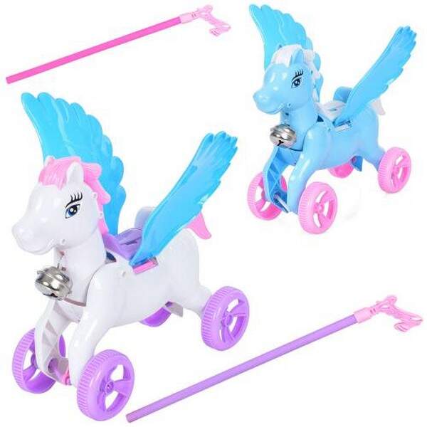 Каталка 32310C (72шт) конячка 27см, на палиці (45см), махає крилами, 2 кольори, в кульку, 30-30-10см (шт.)