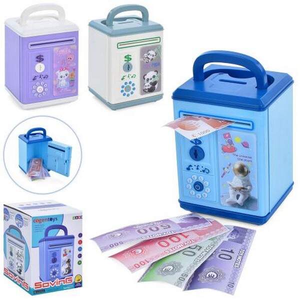 Скарбничка MK 5024 (24шт) сейф з ключем, 18см, затягує купюри, світло, звук, 3види, в кор-ці 17,5-12 (шт.)