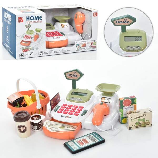 Касовий апарат 668-116 (12шт) 23см, сканер, калькулятор, продукти, ваги, купюри, монети,36дет, звук, (шт.)