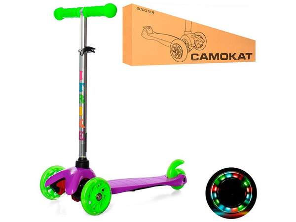 Самокат BB 3-013-4-C-V (1шт) MINI,алюм+пласт,кол3шт,2перПУ110мм-св,подн29-11см,руль59-69см,фіолетови (шт.)