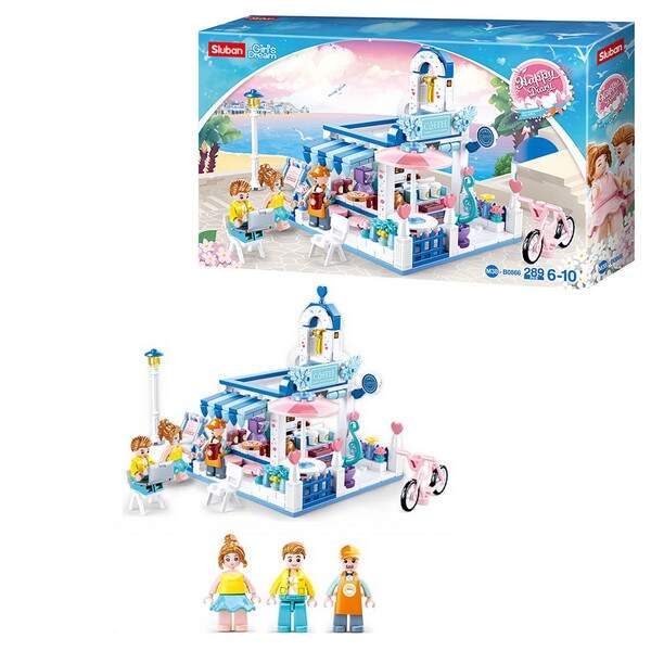 Конструктор SLUBAN M38-B0866 (16шт) кафе, меблі, фігурки, велосипед, 289дет, в кор-ці, 38-24-7см (шт.)