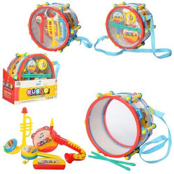 Музичні інструменти SF8122ABC (36шт) барабан,дудка,маракас,3види, в кор-ці,27,5-23,5-12см (шт.)