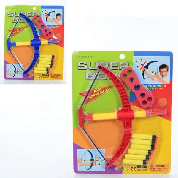 Лук 016 (72шт) д25см-ш30см, м'які кулі-присоски 6шт, 2 кольори, на листі, 29-36,5-3см (шт.)