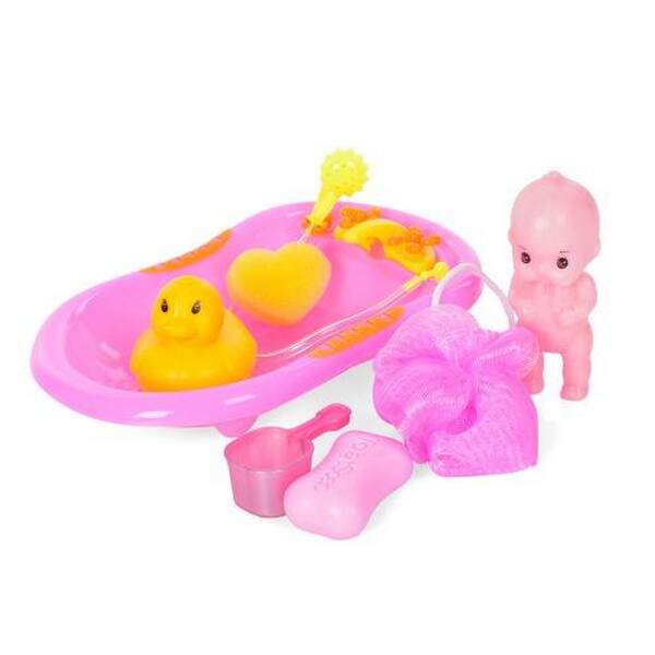 Пупс H333-3 (180шт) 8см, ваночка 18см, каченя, ковшик, губка, в кульку, 22-15-4см (шт.)