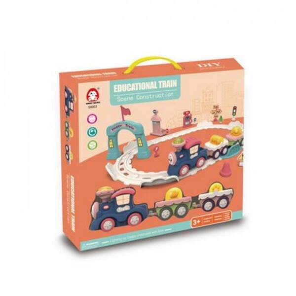 Залізниця EA003 (8шт) паровозик, звук, світло, їзде, вагон 2шт, дорожні знаки, в кор-ці, 45-41-9см (шт.)