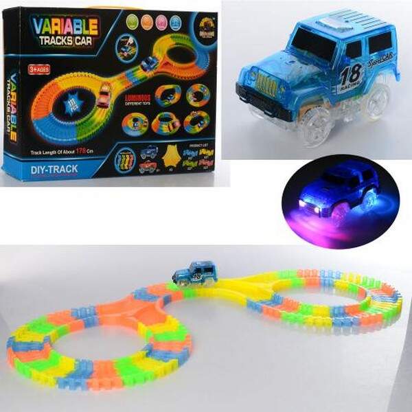 Трек GD-111A (36шт) 178см, светится в темноте,машина9,5см-свет,111дет,на бат-ке,в кор-ке,35,5-24-6см (шт.)