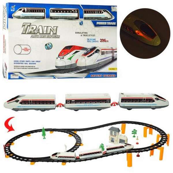 Залізниця 2936A-11 (12шт) 396см, локомотив 2шт, вагон, 17см, будівля, дерева, світ, бат, кор, 60-34- (шт.)