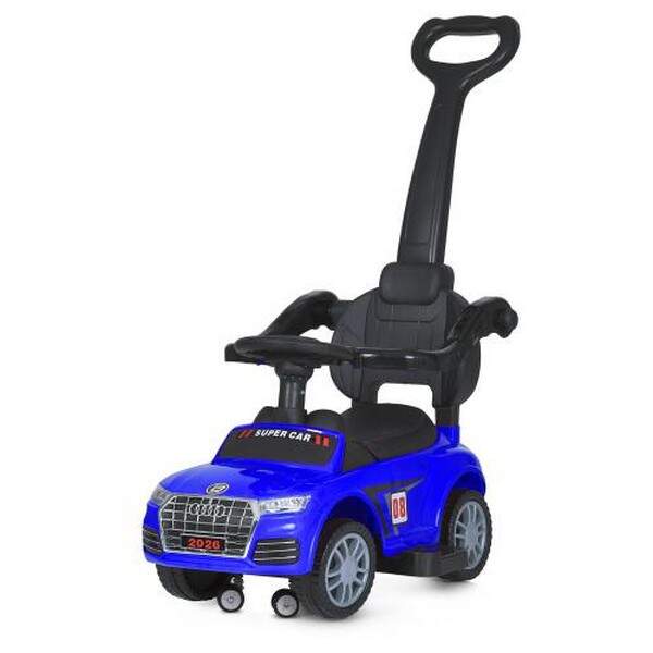 Каталка-толокар M 5045L-4 (1шт) батьк.ручка, музика, світло, шкіряне.сидіння, синій (шт.)