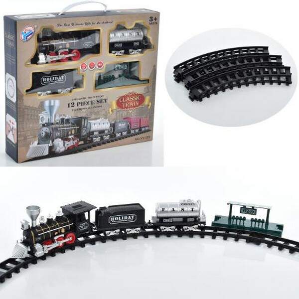 Залізниця YY-522 (12шт) 88-88см, локомотив, вагон 2шт, станція, звук, світло, дим, на бат-ці, 2 вид, (шт.)