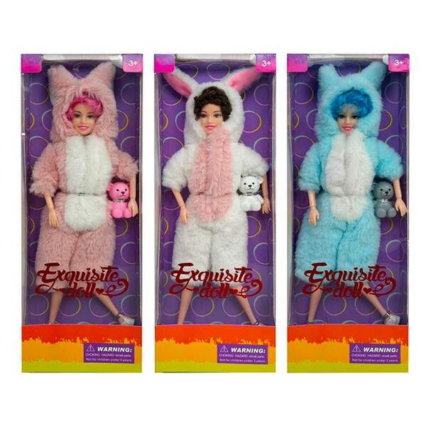 Лялька FQ117K4 (54шт) 29см, шарнірна, ведмедик 4см, 3 кольори, в кор-ці, 12-34-5см (шт.)