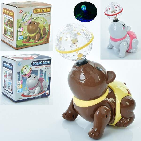 Музична іграшка YD750-38-40 (60шт) ведмедик 16см, музика, світло, їзде,оберт 360, 2 види, на бат-ці, (шт.)