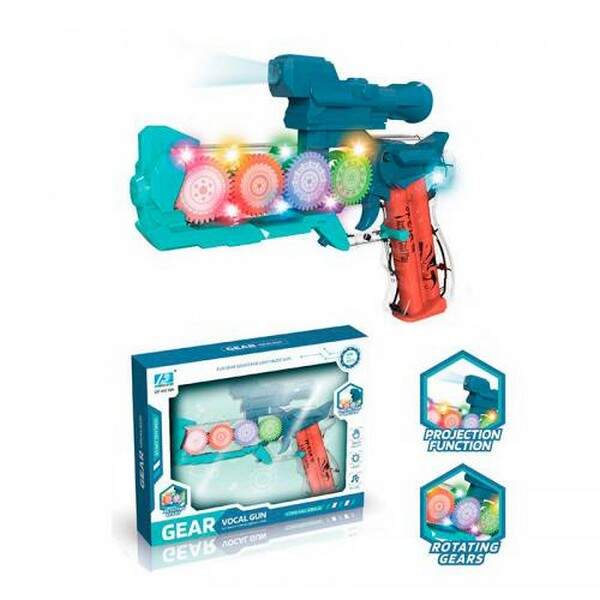 Пістолет DF-49218A (60шт) 26см, шестерні, звук, світло, 2 кольори, на бат-ці, в кор-ці, 27-22-5см (шт.)