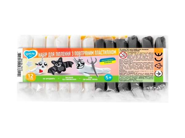 12 чорно-білих стіків ТМ Lovin  Набір для ліплення з повітряним пластиліном 70172 (40 шт) (шт.)