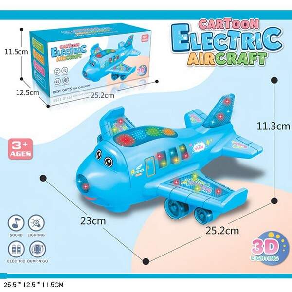 Літак муз. арт. 843A (72шт/2) батар, світло, звук,рух, відштовхується від перешкод, р-р 23*25,2*11, (шт.)