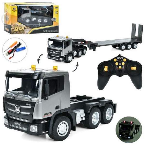 Трейлер 1318 (4шт) р/к2,4G, акум, причеп, 26см/77см, гумові колеса, звук, світло, USBзарядне, в кор- (шт.)