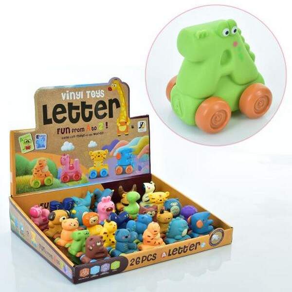 Іграшка JZD-132 (156шт) м'які літери-тваринки, 6см, їздять, 26 шт.в дисплеї, 38,5-31-8см (шт.)