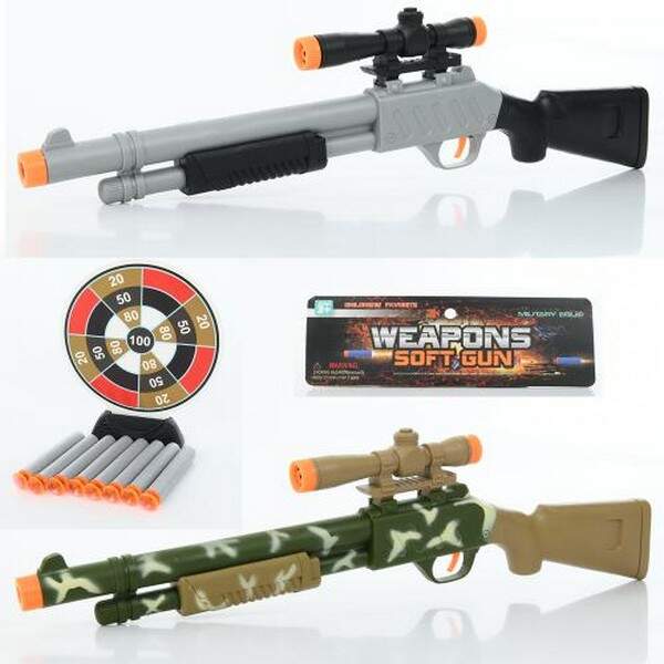 Автомат 001-A90-92 (72шт) 51см, приціл, м'які кулі-присоски 8шт, мішень, 2 види, у пакеті, 20-50-3см (шт.)