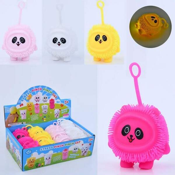 Е-їжачок MS 4022 (144шт) антистрес, панда 7см, світло, довга ручка, бат(табл), 12шт(4кольори) в дисп (шт.)