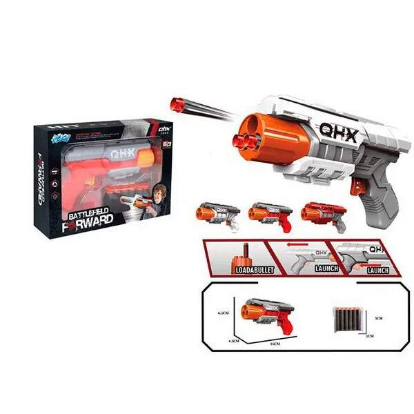 Пістолет 218A (60шт) 18см, м'які кулі, 4 кольори, в кор-ці, 21-14,5-5,5см (шт.)