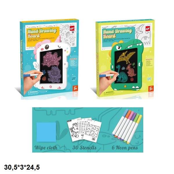 Дошка 1688C/D єдиноріг/динозавр з аксес.батар.світ.2в.2кол.кор.30,5*3*24,5 /72/ (шт.)