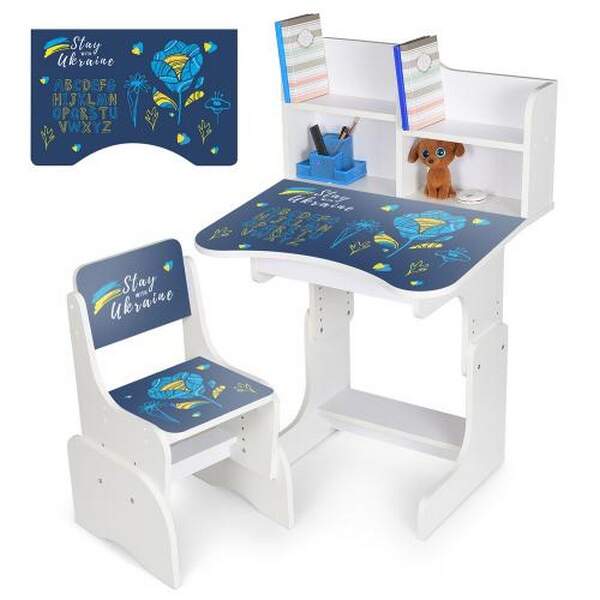Парта N 2071-4-1 (1шт) зі стільчиком, 69*45см, регул.висота 67см/75см, Україна, англ.абетка, білий (шт.)
