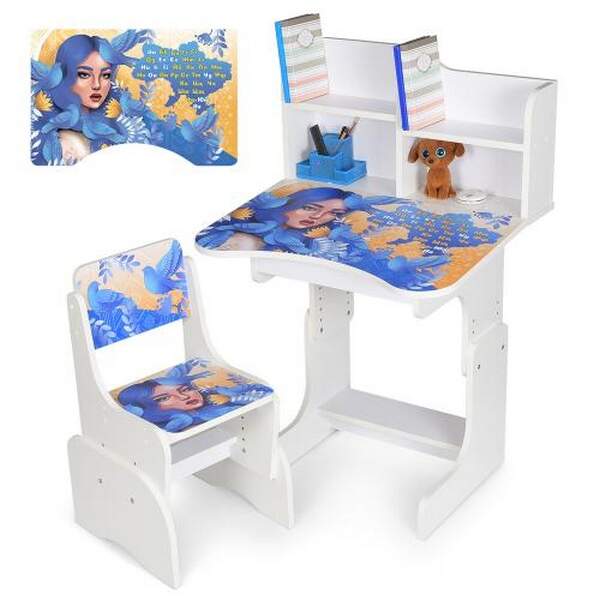 Парта N 2071-5-1 (1шт) зі стільчиком, 69*45см, регул.висота 67см/75см, україночка, укр.абетка, білий (шт.)