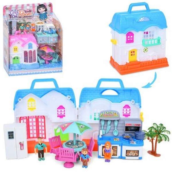 Будиночок 23010A-1 (60шт) 11,5-6-14см, меблі, фігурки, посуд, мікс кольорів, бліст, 21,5-27,5-6,5см (шт.)