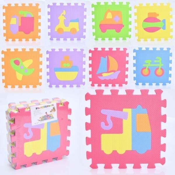 Килимок Мозаїка MR 1272 (12шт) EVA, транспорт, 9дет, (9мм, 30-30см), пазли, в пакеті, 30-30-8см (шт.)