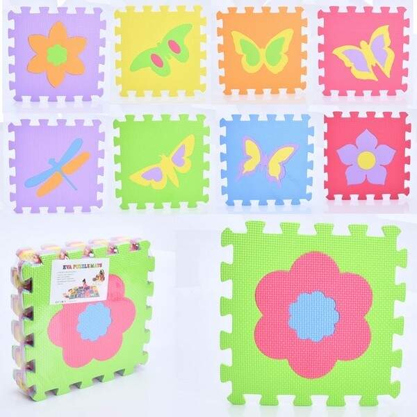 Килимок Мозаїка MR 1285 (12шт) EVA, квіти+метелики, 9дет, (9мм, 30-30см), пазли, в пакеті, 30-30-8см (шт.)