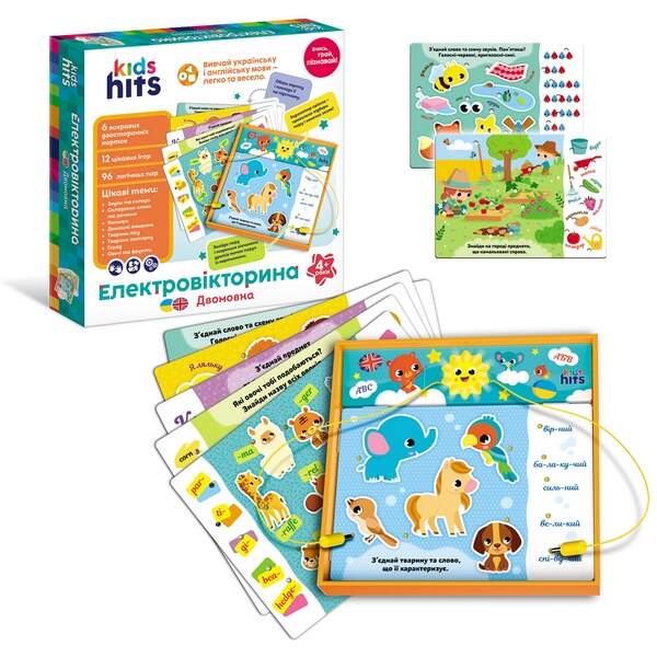 Електровікторина арт. KH55/002 (8шт)"Двомовний" батар. у комплекті, 6 карток,12 завдань, відповіді н (шт.)