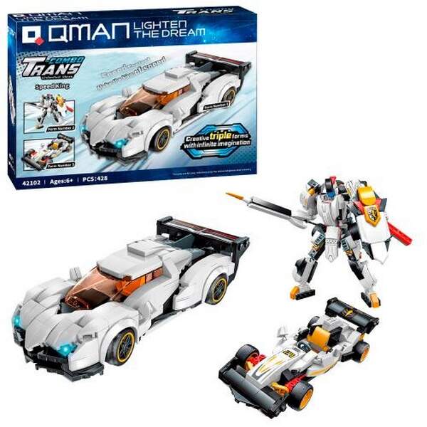 Конструктор Qman 42102 (12шт) 3в1 (машина, гоночна машина, робот), 428дет, в кор-ці, 37-27,5-6,5см (шт.)