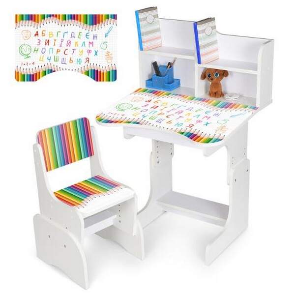 Парта N 2071-11-1 (1шт) зі стільчиком, 69,5х44,5см, регул.висота 56,5см/67,5см, олівці, укр.абетка, (шт.)