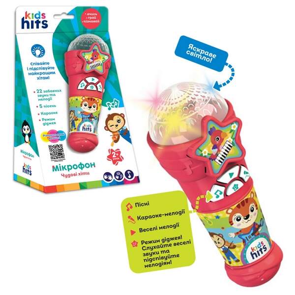Мікрофон муз. Kids Hits арт. KH16/004 (24шт) батар, пісні, мелодії,р-р 6,7*17*6,7см, короб.14*25,5*8 (шт.)