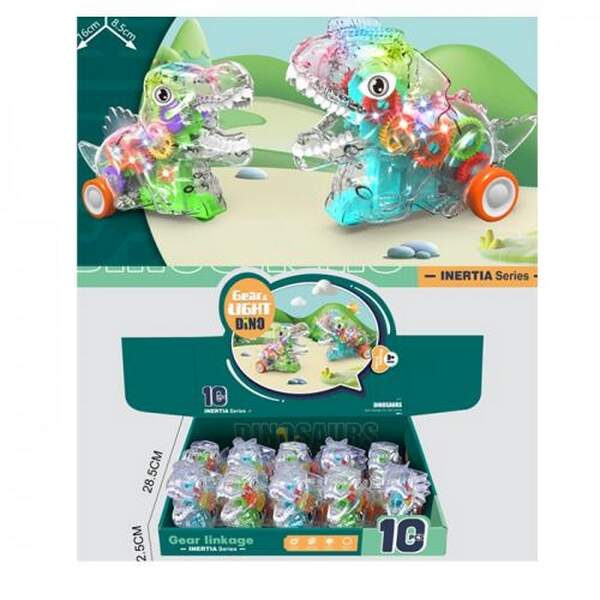 Іграшка 987B-10 (90шт) динозавр, 16см, світло, шестерні, 10шт(2 вида(2кольори)) в дисплеї, 36,5-28,5 (шт.)