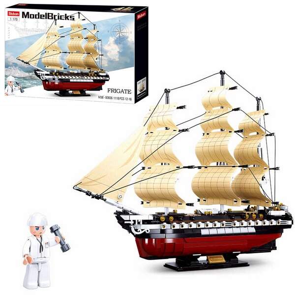 Конструктор SLUBAN M38-B0836 (6шт) фрегат, 1:170, 42,3см, 1118дет, в кор-ці, 62-42,5-9см (шт.)