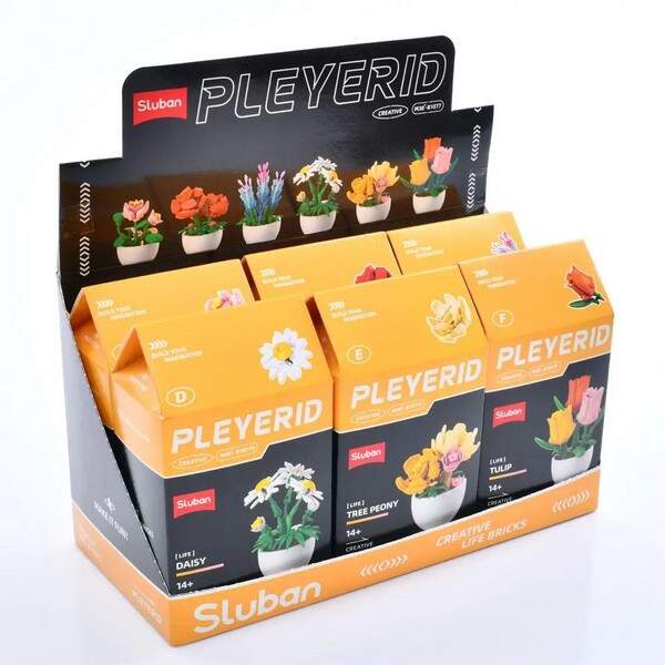 Конструктор SLUBAN M38-B1077 (144шт) квіти у горщику, 6 видів, в кор-ці, 6шт в дисплеї, 27,5-16-12,5 (шт.)