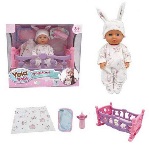 Пупс YL2420A-A (20шт) 24см, п'є-пісяє, ліжечко 24-14-14см, подушка, ковдра, пляшечка, в кор-ці, 25,5 (шт.)