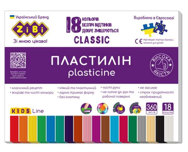 Пластилін CLASSIC 18 кольорів, 360г, KIDS Line ZB.6235 (шт.)