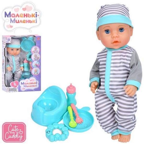 Пупс M 5928 UA (24шт) 37см, п'є-пісяє, горщик, пляшечка, посуд, брязкальце, в кор-ці, 23,5-40-11см (шт.)