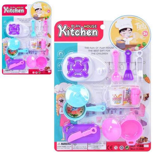 Набір посуду 1166 (240шт) плита, посуд, дошка, кухонний набір, стакани, мікс кольорів, на листі, 21- (шт.)