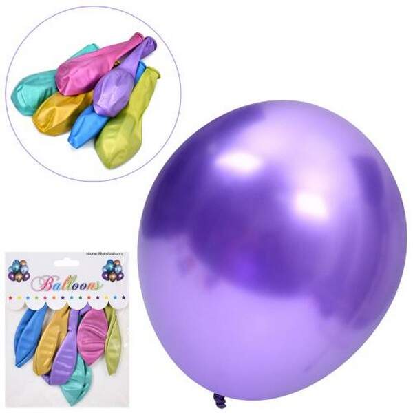 Повітряні кульки MK 5481 (100шт) 12 дюймів, набір 6шт, 6 кольорів, металік, у пакеті, 15-19-0,5см (шт.)