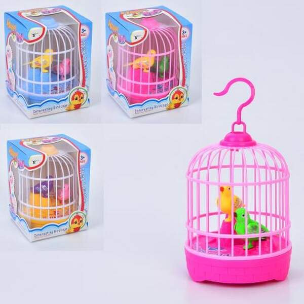 Птах 8501 (72шт) 2шт, 14см, в клітці, гачок, звук(співає, англ), мікс кольорів, в кор-ці, 11-14,5-10 (шт.)