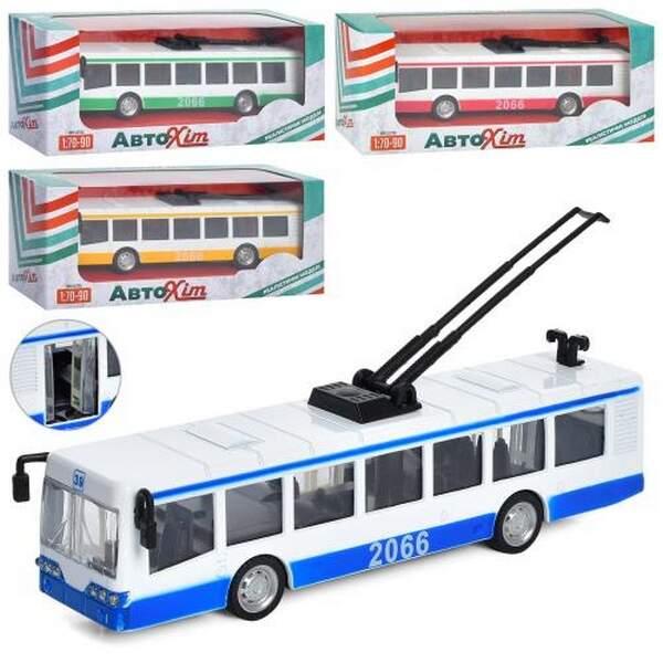 Тролейбус M 5661 (60шт) метал, інер-й, 17см, відкрив. двері, 4 кольори, в кор-ці, 19-7,5-6см (шт.)