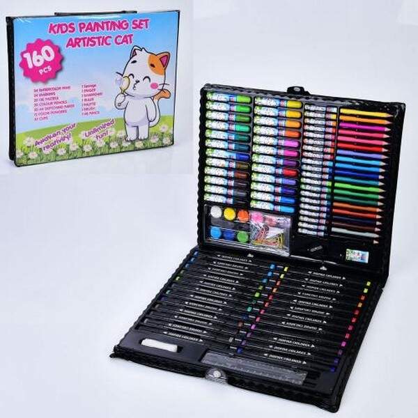 Набір для творчості MK 5436 (10шт) 160предм, фарби, олівці, фломастери, скріпки, бумага, в чемодані, (шт.)